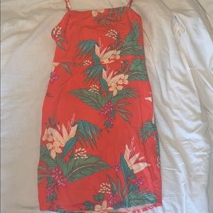 Orange, floral dress.